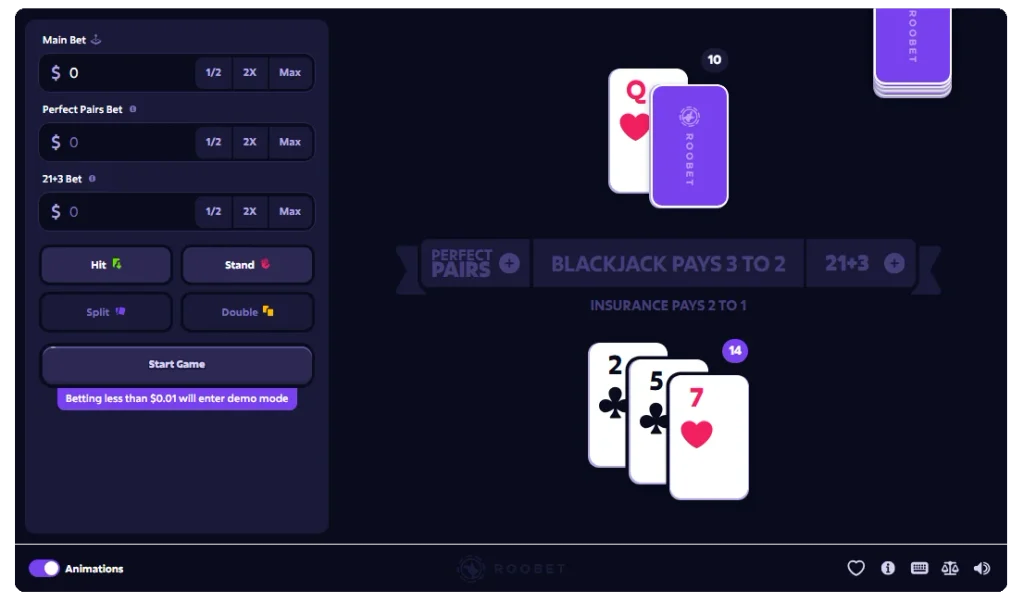Classic Blackjack at Roobet Casino