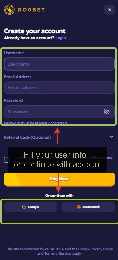 Roobet SignUp Step1