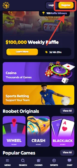 Roobet Registration Step 1